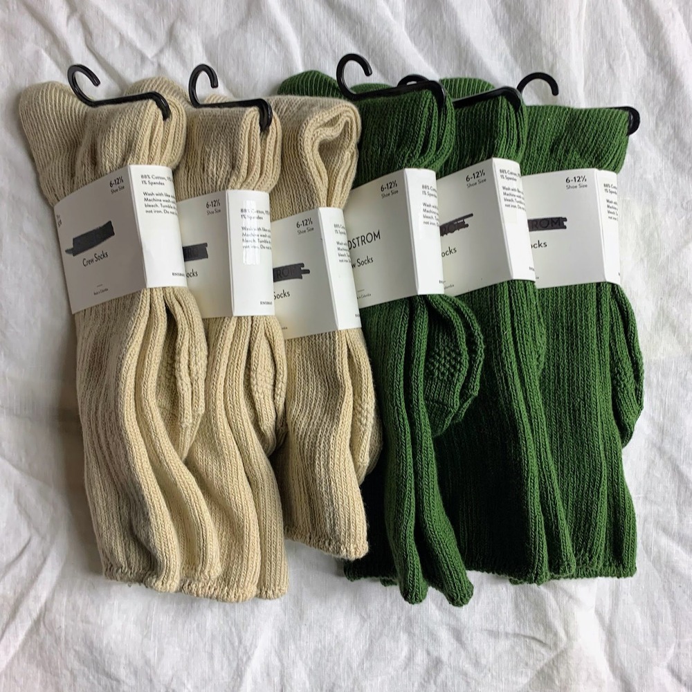 Nordstrom Crew Socks 6 Pair Men Shoe Size 6-12 Cotton Blend Beige Green